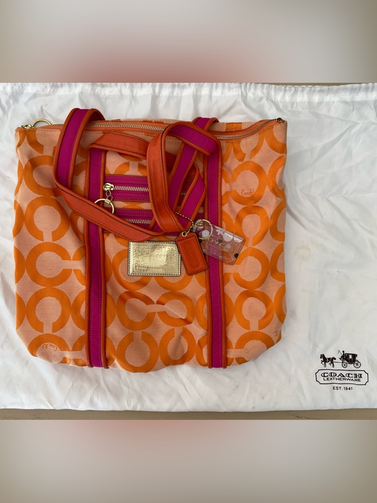 Coach Handbags - RARE Coach Orange and Pink Signature Canvas Tote
